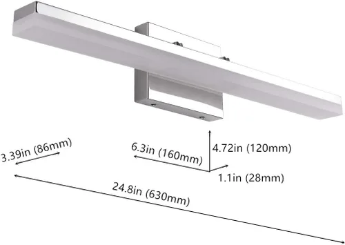 Vista 6 de mirrea Luz LED moderna de tocador de 24 pulgadas para iluminación de baño regulable 24w blanco cálido