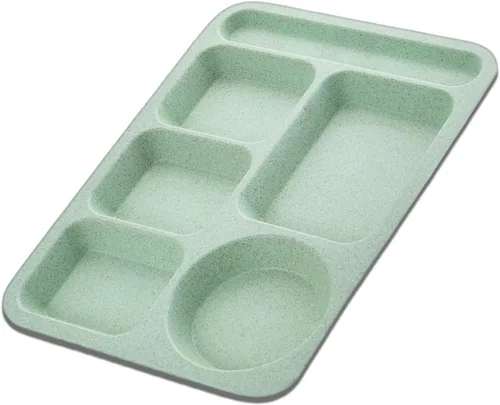 Vista 10 de Platos divididos de paja de trigo, platos de 5 compartimentos reutilizables, bandeja de plástico para almuerzo escolar con divisores para adultos
