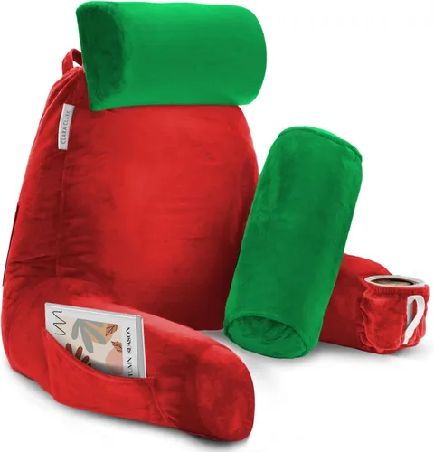 Vista 33 de Clara Clark - Almohada de lectura con espuma viscoelástica triturada, incluye 2 almohadas de soporte para el cuello y la zona lumbar, diseñada