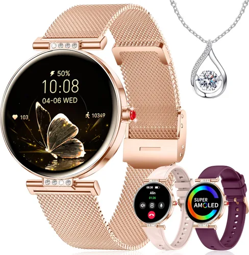 Reloj inteligente para mujer, 1.496 pulgadas AMOLED HD Smartwatch compatible con Android y iPhone con rastreador de actividad física/llamadas