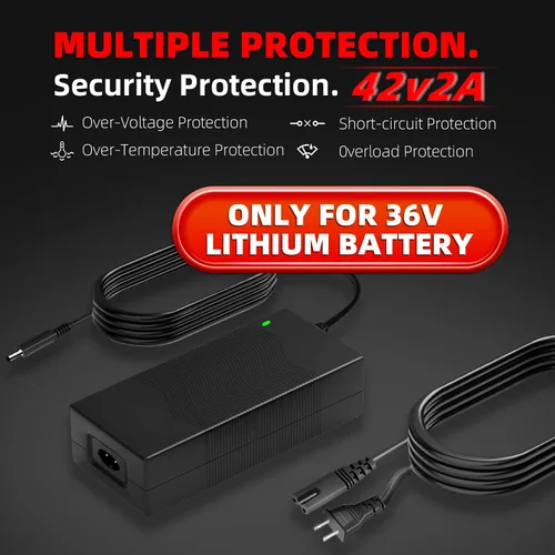 Vista 5 de Cargador de scooter eléctrico de repuesto de 42 V 2 A con certificación UL para cargador Hoverboard de 36 V con 5 enchufes, compatible con adaptador