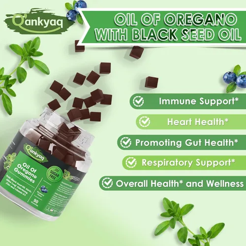 Vista 3 de Q'ankyaq Gomitas orgánicas de aceite de orégano con aceite de semilla negra y suplementos para reducir el colesterol