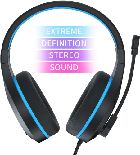 Vista 2 de MH601 Auriculares azules con micrófono Auriculares con cable con micrófono de cancelación activa de ruido, auriculares estéreo Jack de audio