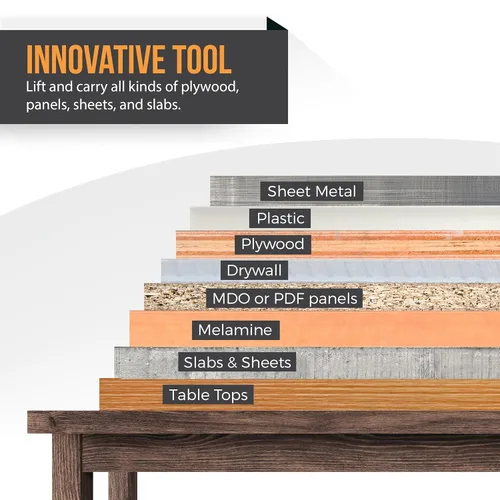 Vista 5 de transportador de paneles de madera contrachapada de 0 a 1 1/8 de pulgada, con agarradera de metal de alta resistencia, transportador manual