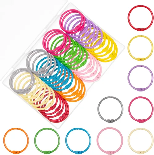 Vista 8 de AKONEGE Anillos coloridos de hojas sueltas de 1 pulgada (paquete de 100) anillos de libro de acero de metal pequeños para tarjetas de índice