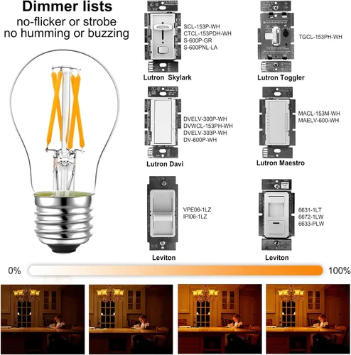 Vista 3 de LiteHistory Bombilla LED E26 regulable de 6 W igual a 60 W, bombilla LED Edison vintage AC120V 2700K A15 bombilla LED para ventilador de techo