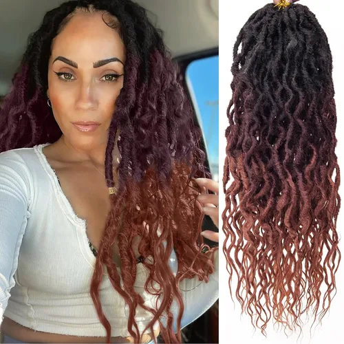 Vista 25 de 8 paquetes de rastas de cabello sintético de ganchillo de 18 pulgadas, rastas sintéticas boho con extremos rizados, cabello de ganchillo de rastas