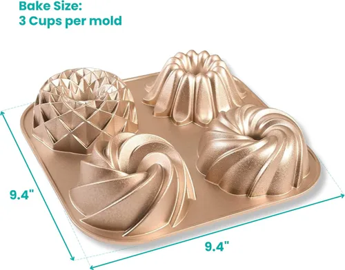 Vista 2 de Baker's Secret Molde estriado antiadherente para pasteles, moldes de aluminio fundido resistente para hornear pasteles, 2 capas de revestimiento