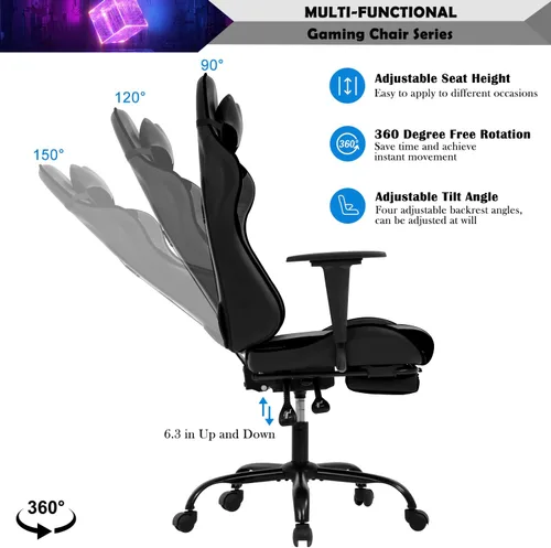 Vista 55 de Silla ergonómica para videojuegos, silla de juegos con reposacabezas, silla de computadora de oficina con ruedas y soporte lumbar, silla