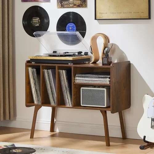 Vista 8 de Lerliuo Soporte para Tocadiscos con 4 Gabinetes que Sostiene Hasta 220 Álbumes, Soporte Grande para Tocadiscos con Patas de Madera de Haya, Mesa