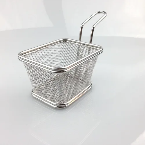 Vista 3 de Mini cesta de papas fritas de acero inoxidable, cestas cuadradas para freidoras, herramienta de cocina de grado FDA, vajilla de presentación