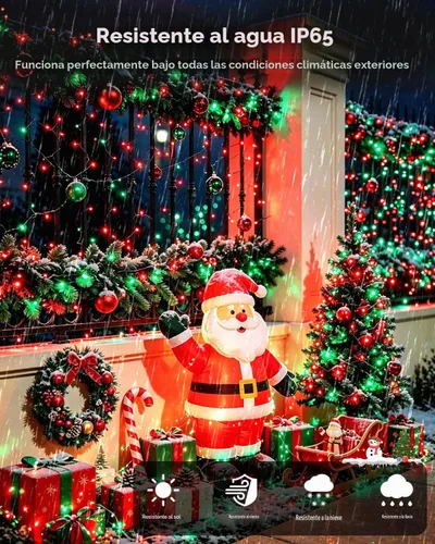Vista 4 de OZS Paquete de 2 tiras de luces solares de 240 LED para exteriores, impermeables, luces solares para árbol de Navidad con 8 modos de iluminación