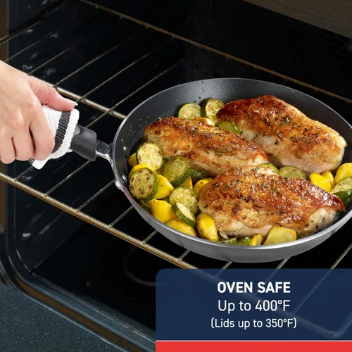 Vista 6 de T-Fal Experience Non Stick Fry Pan w/Lid 10 Inch, Induction, Oven Broiler Safe 400F, Compatible with All Cooktops, Cookware, Deep Frying Pan