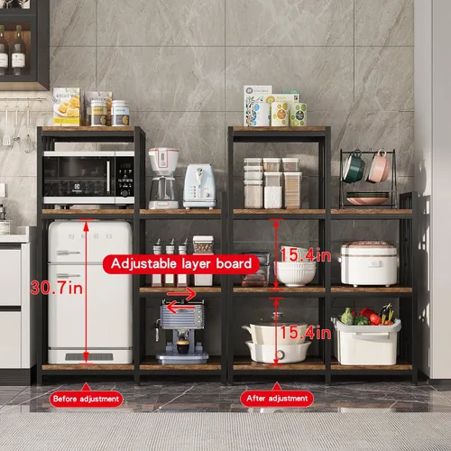 Vista 3 de Estante para hornear de cocina de 6 niveles, mini soporte independiente para nevera, altura ajustable, con almacenamiento, soporte resistente