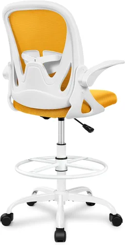Vista 22 de Primy Silla de Dibujo Técnico Silla de Oficina Alta con Reposabrazos Abatibles Silla Ejecutiva Ergonómica de Computadora para Escritorio de Pie