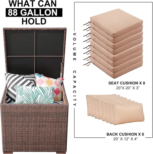 Vista 2 de Super Patio Caja de almacenamiento de mimbre para patio al aire libre, impermeable, caja de almacenamiento de ratán para cojines, herramientas