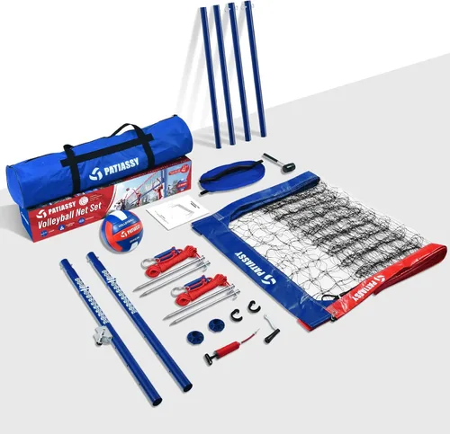 Vista 9 de Juego de red de voleibol profesional portátil para exteriores con postes de aluminio de altura ajustable, sistema de cabrestante, voleibol con bomba