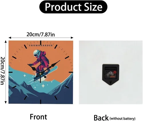 Vista 2 de Person Jumping On Snowboard Colorful Small Clock Small Clocks Battery Operated Silent Wall Clock for Bedroom Office Wall Clocks Battery Operated