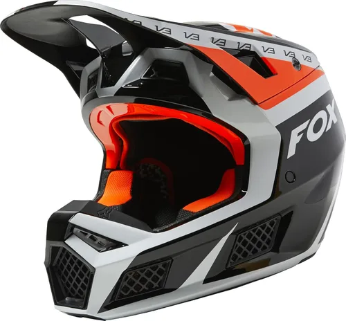 Vista 2 de Fox Racing Casco Unisex V3 RS para Motocross y Bicicleta de Tierra, Negro/Blanco/Naranja, Pequeño