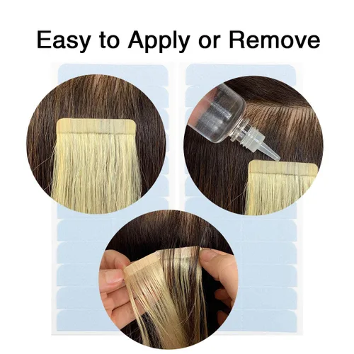 Vista 6 de Yilite Extensiones de cabello de 60 piezas, repuesto de cinta azul (1.6 x 0.3 in) para extensiones de cabello con cinta adhesiva