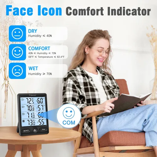 Vista 14 de Geevon Termómetro inalámbrico para interiores y exteriores con 3 sensores remotos, (negro)