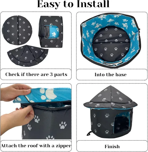 Vista 6 de Fhiny Refugio para gatos callejeros, impermeable, para exteriores, casa plegable y cálida de conejo, cueva para invierno, yurta de animales