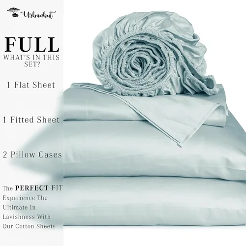 Vista 203 de URBANHUT Juego de sábanas de algodón egipcio de 1000 hilos tamaño completo, 4 piezas, suaves y transpirables, sábanas de hotel de lujo que se