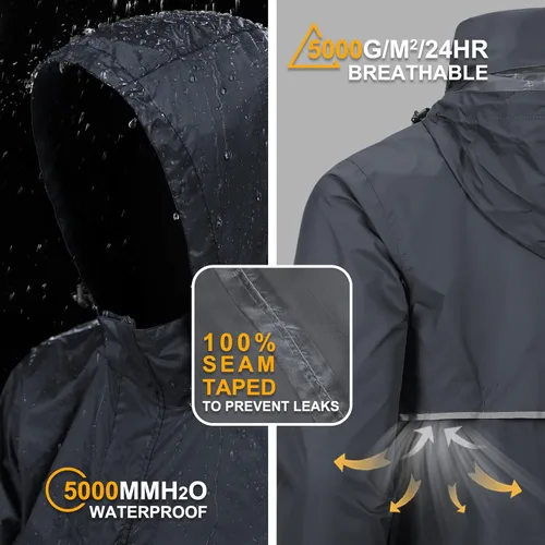 Vista 2 de Outdoor Ventures Chaqueta de lluvia para hombre, impermeable, ligera, plegable, para senderismo, golf, correr