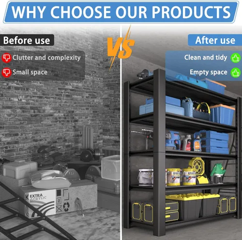 Vista 6 de Estantería de garaje de 5 niveles resistente, estante de almacenamiento de metal de capacidad de 3000 libras, 24 pulgadas de profundidad x 60