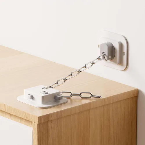Vista 2 de YEYA Anclaje para muebles antipunta, sin taladro, con fuerte respaldo adhesivo 3M, correas de cable de acero ajustables de 10 pulgadas, anclajes
