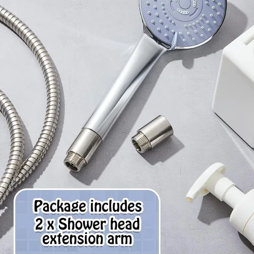 Vista 3 de Amylove 2 piezas de extensión de brazo para cabezal de ducha de acero inoxidable, extensión de tubo de ducha de 1/2pt macho a 1/2pt hembra rosca