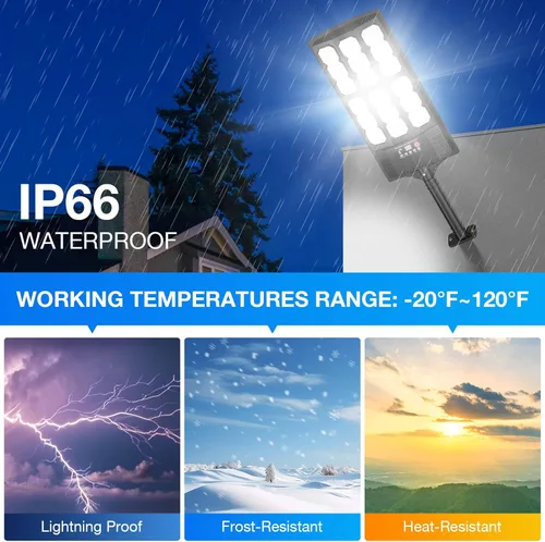 Vista 4 de Farolas solares para exteriores, luces LED solares de 20000LM con control remoto, luces con sensor de movimiento, para exteriores, patio, garaje