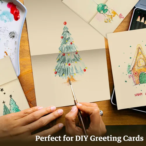 Vista 3 de Goefun Tarjetas y sobres doblados en blanco crema de 4 x 6 pulgadas, paquete de 100 tarjetas marfil de 4 x 6 y sobres A6 autosellados