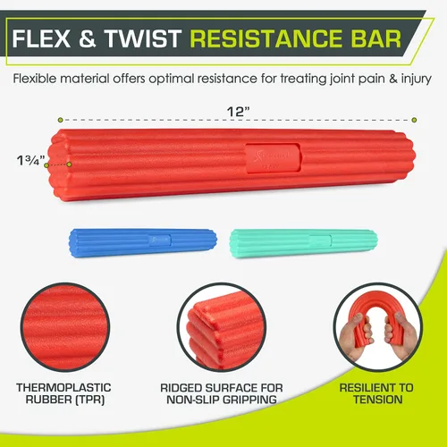 Vista 2 de ProsourceFit Flex and Twist Bars Sets and Singles, Resistance Bars for Occupational Therapy, Tennis Elbow Treatment, and Wrist Strengthening, 12-in