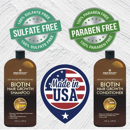 Vista 2 de First Botany, Biotin Champú para el crecimiento del cabello, acondicionador anti pérdida de cabello, fórmula engrosante de colágeno y células madre
