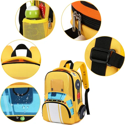 Vista 7 de LEDAOU Mochila escolar para niños y niñas con correa para el pecho, Autobús Amarillo, Mochilas Daypack