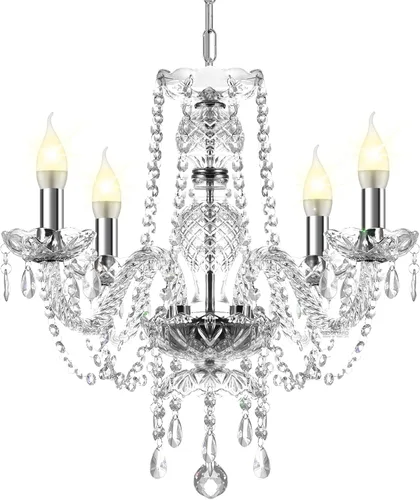 Ridgeyard Candelabro transparente de 4 brazos con forma de gota de lluvia de cristal, lámpara de techo empotrada para comedor, sala de estar
