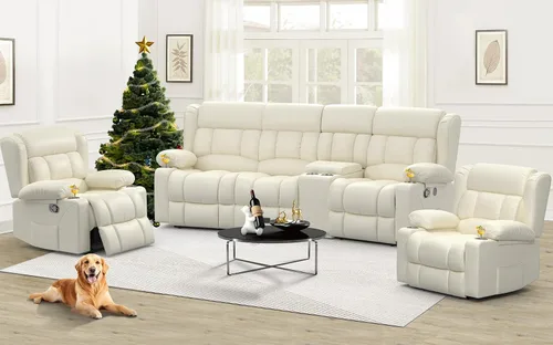 Vista 25 de Dresegmt Juego de sofá reclinable con consola de almacenamiento, diseño de respaldo medio abatible, sofá reclinable de 3 plazas y silla reclinable