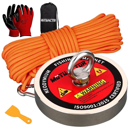 MUTUACTOR Kit de imanes de pesca de 1800 libras, imán de pesca súper potente, imán permanente de neodimio de tierras raras de 4.21 pulgadas con