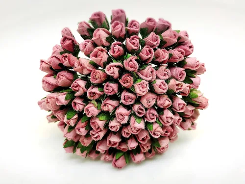 PLFlower - Juego de 100 pequeños brotes de rosas rosas de color rosa polvoriento, flor de morera, hecho a mano, tamaño de boda, 0.15 pulgadas, álbum
