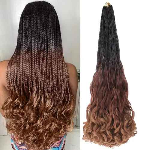 Vista 35 de Trenzas de ganchillo rizadas francesas de 8 pulgadas, 9 paquetes de trenzas de caja de diosa negra, cabello de ganchillo preanudado con extremos