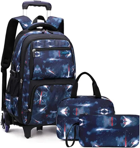 Vista 12 de Mochila con ruedas para niños de primaria con estampado galaxia, mochila con ruedas, 3Pcs-Black-Galaxy., 3Pcs Rolling Backpack Set, Portátil