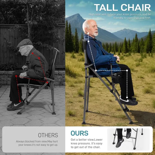 Vista 4 de EVER ADVANCED Silla alta de director con portavasos de 31", Silla plegable a altura de barra para acampar, deportes con bolsa de transporte