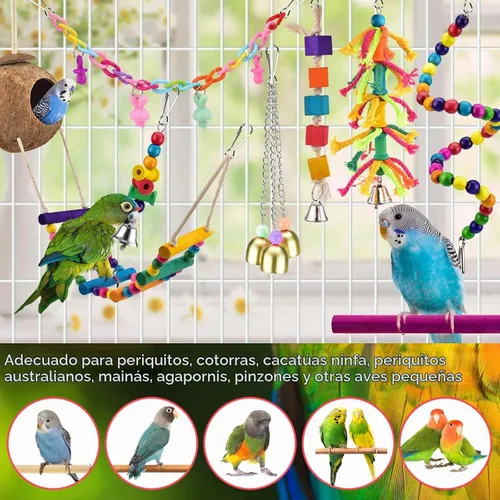 Vista 8 de KATUMO Juguetes para pájaros, periquito columpio escalera de loro cacatúa, perca, conure, campana colgante, juguetes para periquito, conure
