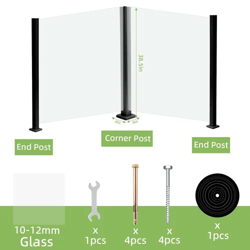 Vista 2 de Poste de esquina de barandilla de vidrio de 35.8 pulgadas, poste de barandilla de vidrio de acero inoxidable 304 con ranuras para espiga