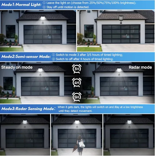 Vista 5 de Luces solares súper brillantes para exteriores, luz solar con sensor de movimiento, luz de inundación de seguridad impermeable con 3 modos