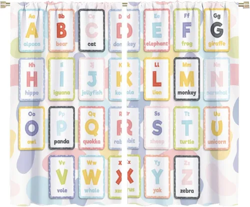 Vista 39 de BAEKJIN Cortinas opacas con bolsillo para barra de barra de conocimiento del alfabeto, para biblioteca escolar, 2 paneles, decoración del hogar, 42