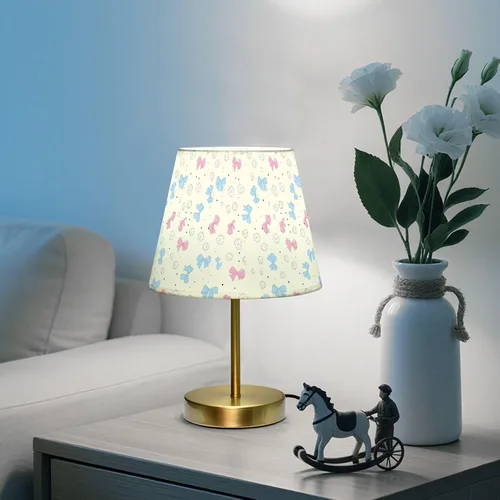 Vista 6 de Pastel Pink Blue Table Lamp for Bedroom, 3-Color Dimmable Light Desk lamp with Fabric Shade, Antique Bronze Base, Bedside Lamp for Nightstand, Office