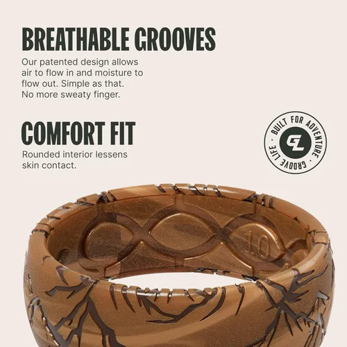 Vista 3 de Groove Life 3D Etched Silicone Ring Breathable Rubber Wedding Rings for Men, Lifetime Coverage, Unique Design, Comfort Fit Ring