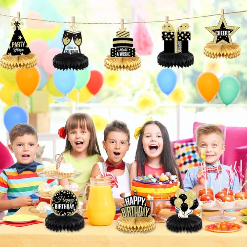 Vista 6 de 8 piezas de decoración de fiesta de feliz cumpleaños, centros de mesa de panal de abeja, decoración de mesa para recuerdos de fiesta, accesorios
